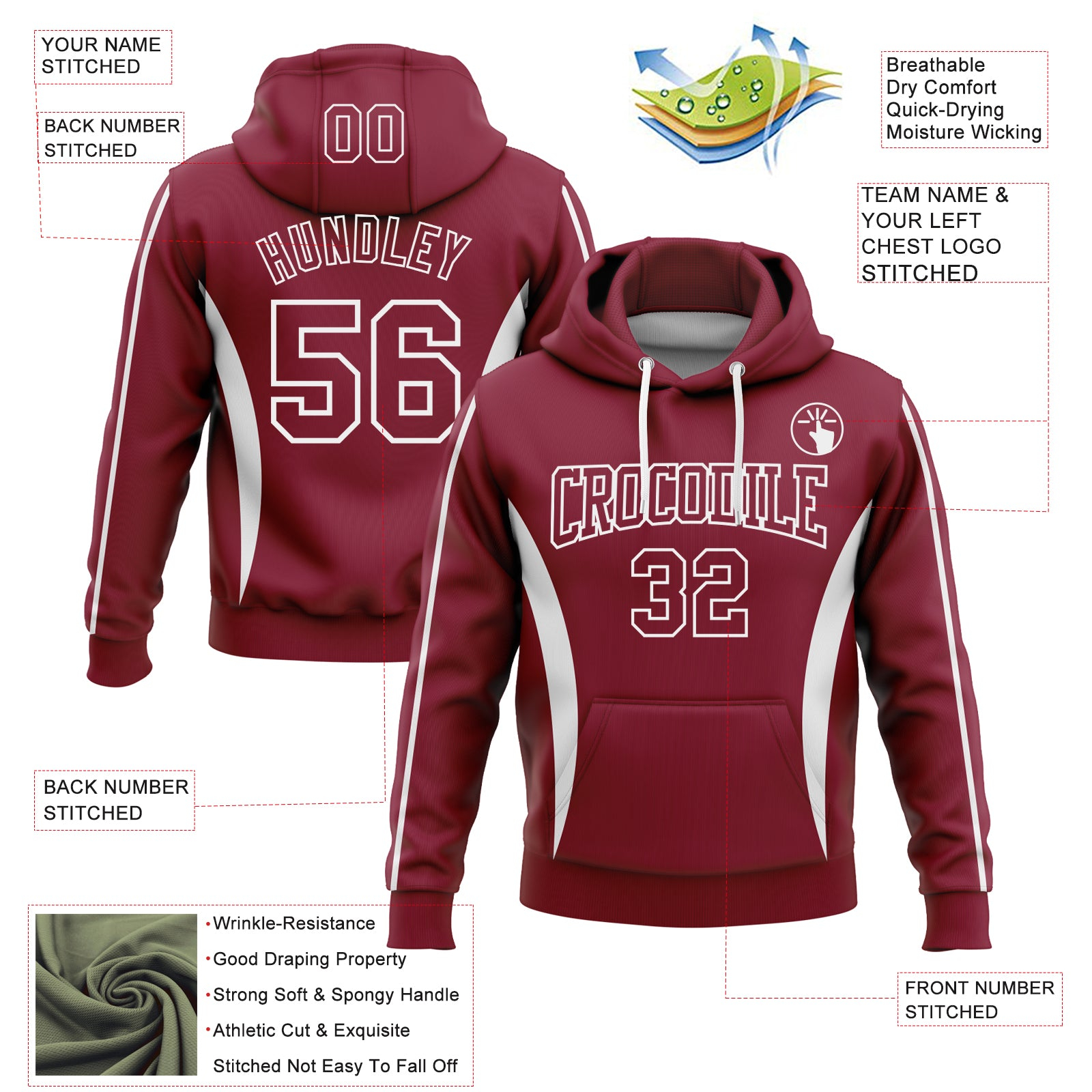 Custom Stitched Crimson White 3D Pattern Design Color Blocking Stripe Sports Pullover Sweatshirt Hoodie