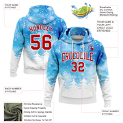 Custom Stitched Powder Blue Red-White Christmas Snowflakes 3D Sports Pullover Sweatshirt Hoodie