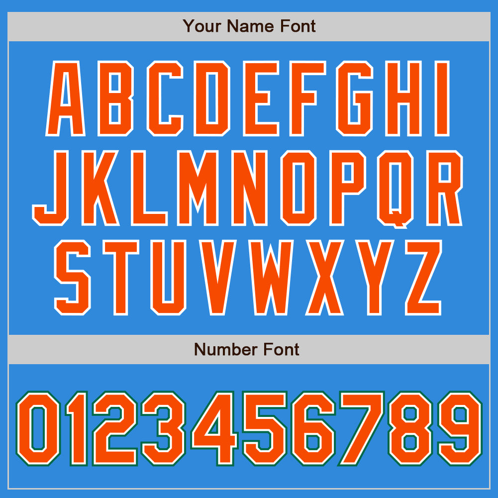 Custom Powder Blue Orange-Kelly Green Bomber Full-Snap Varsity Letterman Jacket