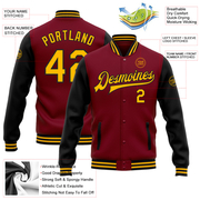 Custom Crimson Gold-Black Bomber Full-Snap Varsity Letterman Two Tone Jacket