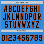 Custom Powder Blue Black-Orange Bomber Full-Snap Varsity Letterman Two Tone Jacket