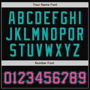 Custom Black Pink Pinstripe Aqua Bomber Full-Snap Varsity Letterman Jacket