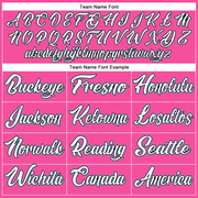 Custom Pink White Black-Light Blue Bomber Full-Snap Varsity Letterman Two Tone Jacket