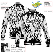 Custom White Black 3D Pattern Design Bomber Full-Snap Varsity Letterman Jacket