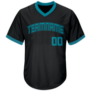 Custom Black Teal-Black Authentic Throwback Rib-Knit Baseball Jersey Shirt