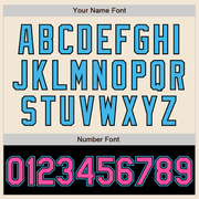 Custom Cream Pink Black-Sky Blue Bomber Varsity Letterman Two Tone Zipper Jacket