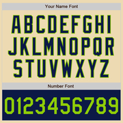 Custom Cream Neon Green-Navy Bomber Varsity Letterman Two Tone Zipper Jacket