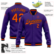 Custom Purple Orange-Black Bomber Full-Snap Varsity Letterman Jacket