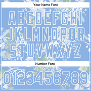 Custom Light Blue White Plant And Flower 3D Pattern Design Bomber Full-Snap Varsity Letterman Jacket