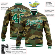 Custom Camo Kelly Green-White Bomber Full-Snap Varsity Letterman Salute To Service Jacket