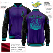 Custom Purple Black-Teal Bomber Varsity Letterman Two Tone Zipper Jacket
