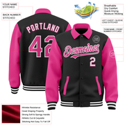 Custom Black Pink-White Bomber Full-Snap Varsity Letterman Two Tone Lapel Collar Byron Jacket