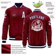 Custom Crimson White-Navy Bomber Varsity Letterman Zipper Jacket