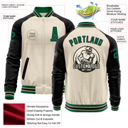 Custom Cream Kelly Green-Black Bomber Varsity Letterman Two Tone Zipper Jacket