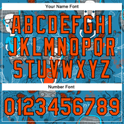 Custom Powder Blue Orange-Black Casual Music Festival 3D Pattern Design Bomber Full-Snap Varsity Letterman Jacket