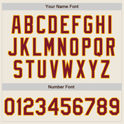 Custom Cream Crimson-Gold Bomber Full-Snap Varsity Letterman Jacket