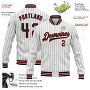 Custom White Black Pinstripe Crimson-City Cream Bomber Full-Snap Varsity Letterman Jacket
