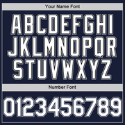 Custom Navy White-Gray Bomber Full-Snap Varsity Letterman Hoodie Jacket