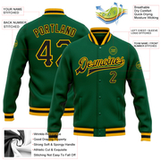 Custom Kelly Green Black-Gold Bomber Full-Snap Varsity Letterman Jacket