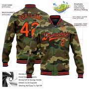 Custom Camo Orange-Navy Bomber Full-Snap Varsity Letterman Salute To Service Jacket