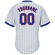 Custom White Royal Pinstripe Royal-Red Authentic Throwback Rib-Knit Baseball Jersey Shirt