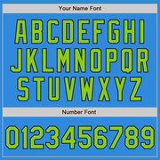 Custom Powder Blue Neon Green-Navy Bomber Full-Snap Varsity Letterman Jacket