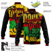 Custom Black Red Gold-Kelly Green Black History Month 3D Pattern Design Bomber Full-Snap Varsity Letterman Jacket
