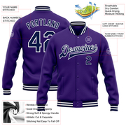 Custom Purple Navy-White Bomber Full-Snap Varsity Letterman Jacket