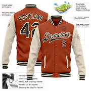 Custom Texas Orange Black-Cream Bomber Full-Snap Varsity Letterman Two Tone Jacket