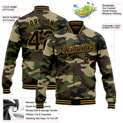 Custom Camo Black-Old Gold Jungle Camouflage 3D Bomber Full-Snap Varsity Letterman Salute To Service Jacket