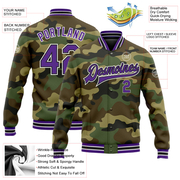 Custom Camo Purple-Black Bomber Full-Snap Varsity Letterman Salute To Service Jacket