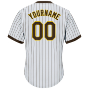 Custom White Brown Pinstripe Brown-Gold Authentic Throwback Rib-Knit Baseball Jersey Shirt