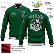 Custom Kelly Green Black-White Bomber Full-Snap Varsity Letterman Jacket