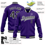 Custom Purple Black-Gray Bomber Full-Snap Varsity Letterman Jacket