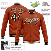 Custom Texas Orange Black-Cream Bomber Full-Snap Varsity Letterman Jacket