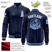 Custom Navy Light Blue-White Bomber Varsity Letterman Zipper Jacket