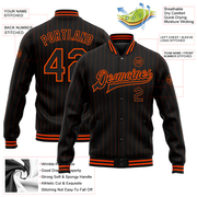 Custom Black Orange Pinstripe Orange Bomber Full-Snap Varsity Letterman Jacket