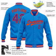 Custom Powder Blue Purple-Orange Bomber Full-Snap Varsity Letterman Jacket