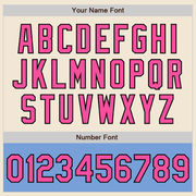 Custom Cream Pink Black-Light Blue Bomber Varsity Letterman Two Tone Zipper Jacket