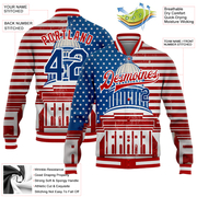 Custom Red US Navy Blue-Royal American Flag Fashion United States Congress Building 3D Pattern Design Bomber Full-Snap Varsity Letterman Jacket