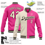 Custom Pink Cream-Black Bomber Full-Snap Varsity Letterman Split Fashion Jacket