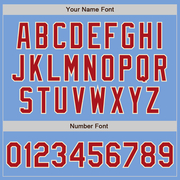 Custom Light Blue Red-Cream Bomber Full-Snap Varsity Letterman Jacket