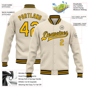 Custom Cream Gold-Black Bomber Full-Snap Varsity Letterman Jacket
