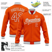 Custom Orange White-Gray Bomber Full-Snap Varsity Letterman Jacket