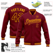Custom Crimson Gold Bomber Full-Snap Varsity Letterman Jacket