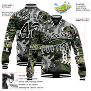 Custom Camo Black-White Football 3D Pattern Design Bomber Full-Snap Varsity Letterman Salute To Service Jacket