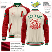 Custom Cream Kelly Green Red-White Bomber Varsity Letterman Two Tone Zipper Jacket