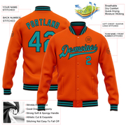 Custom Orange Teal-Black Bomber Full-Snap Varsity Letterman Jacket