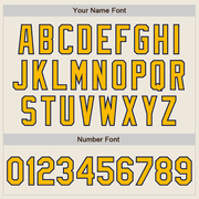 Custom Cream Gold-Navy Bomber Full-Snap Varsity Letterman Two Tone Jacket