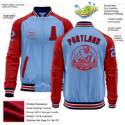 Custom Light Blue Navy-Red Bomber Varsity Letterman Two Tone Zipper Jacket